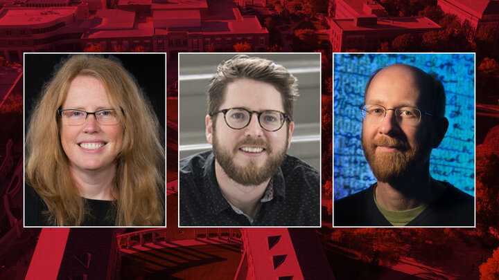 Faculty researches earning the arts and humanities seed grant funds are (from left) Dana Fritz, Zachary Tate Porter and Adrian Wisnicki.